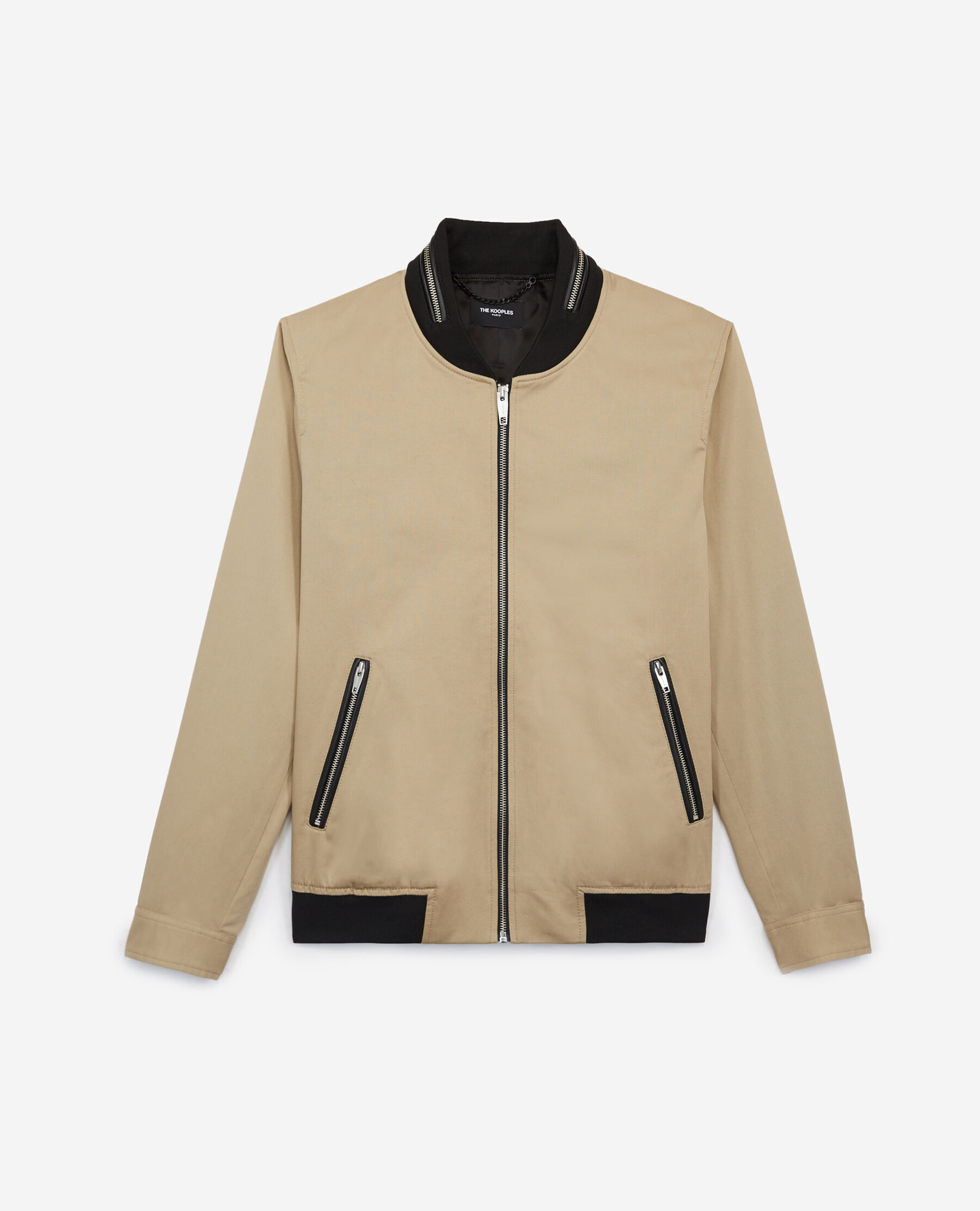Varsity beige cotton jacket with zip The Kooples