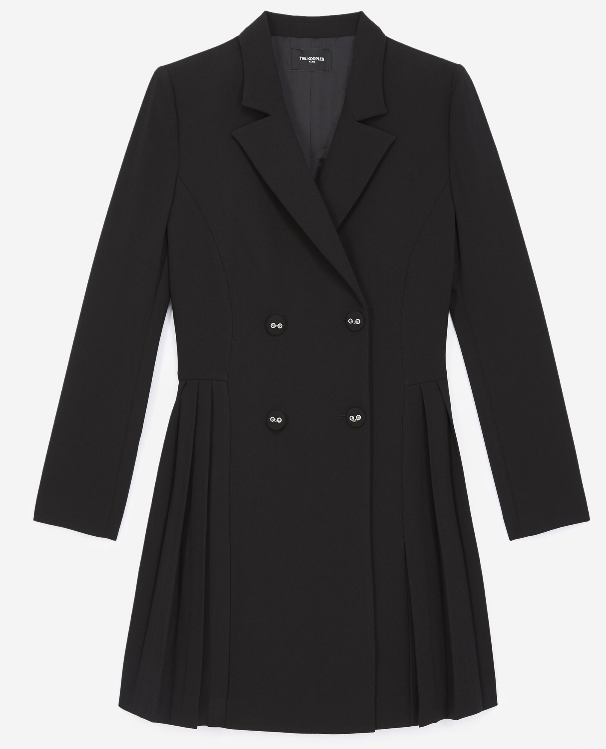 Vestido tipo chaqueta plisado negro, BLACK, hi-res image number null