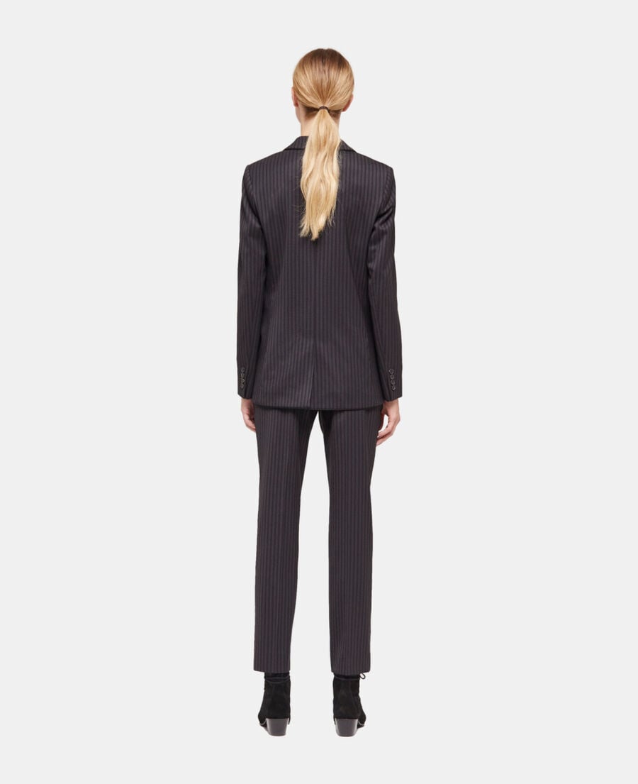 The Kooples WOMEN BLACK GREY striped wool suit jacket