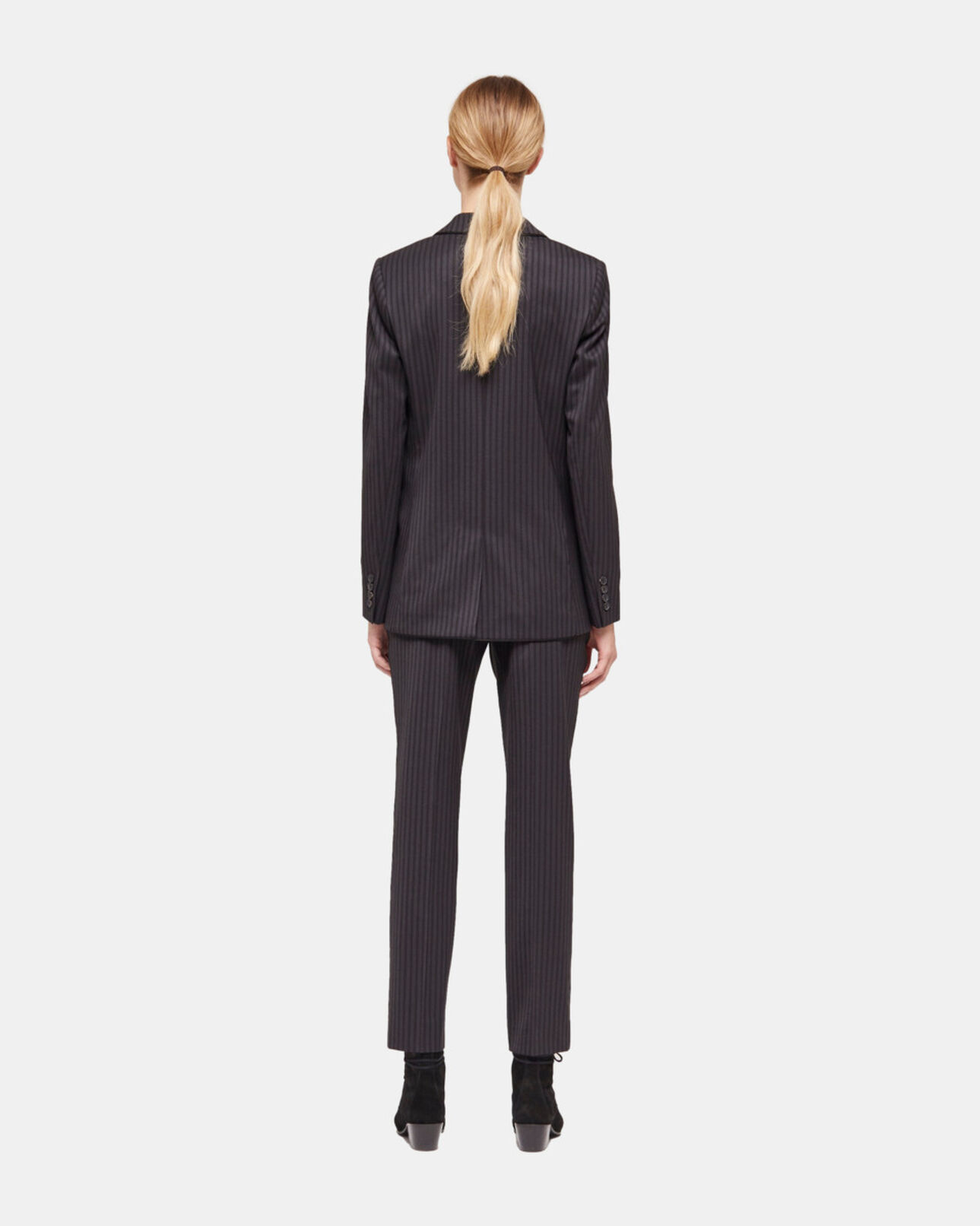 The Kooples FEMME BLACK GREY veste de costume en laine à rayures