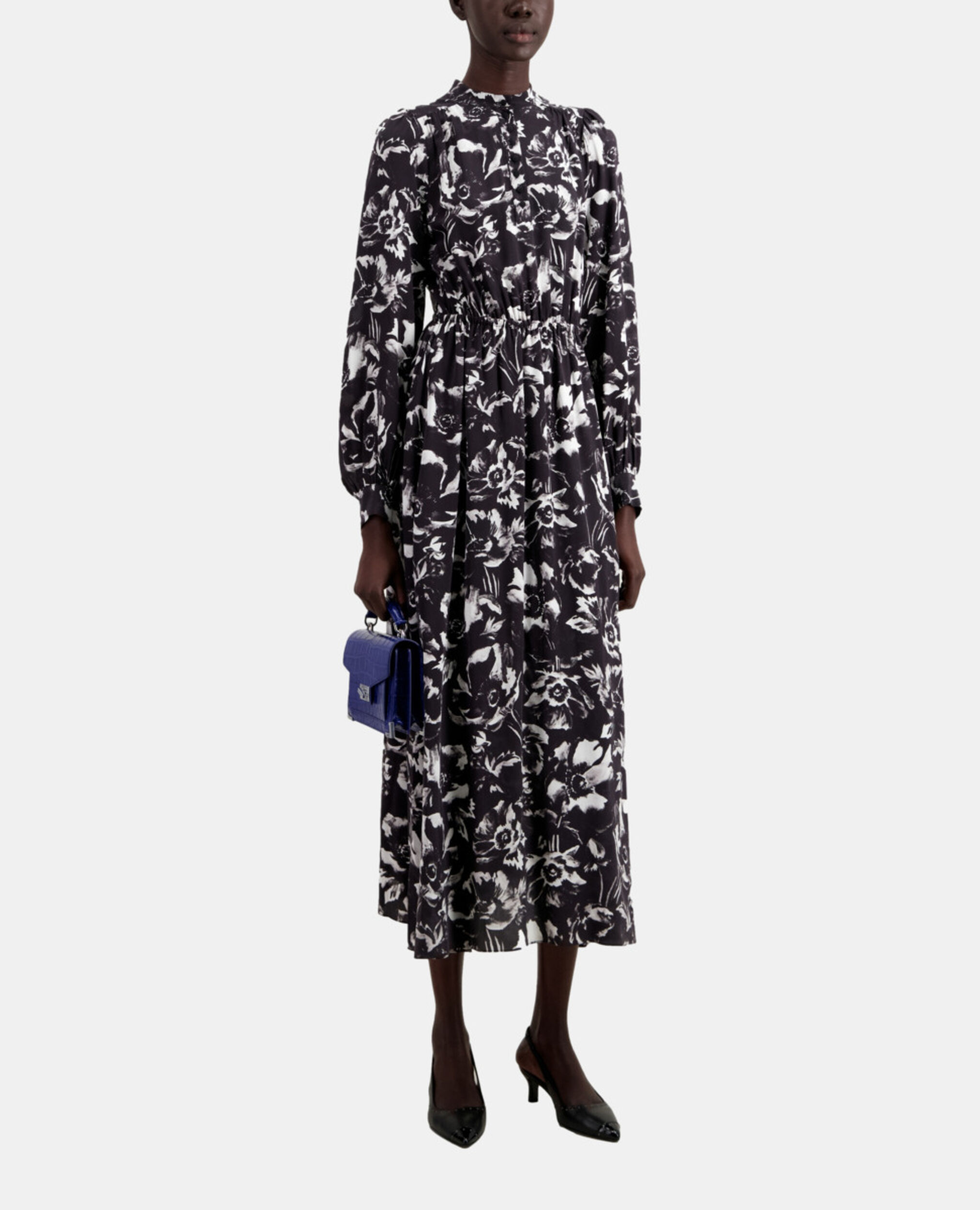 Long printed dress, BLACK WHITE, hi-res image number null