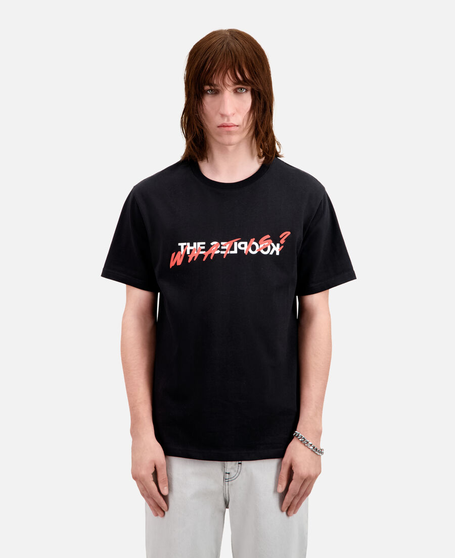 baumwoll-t-shirt schwarz mit what is-print