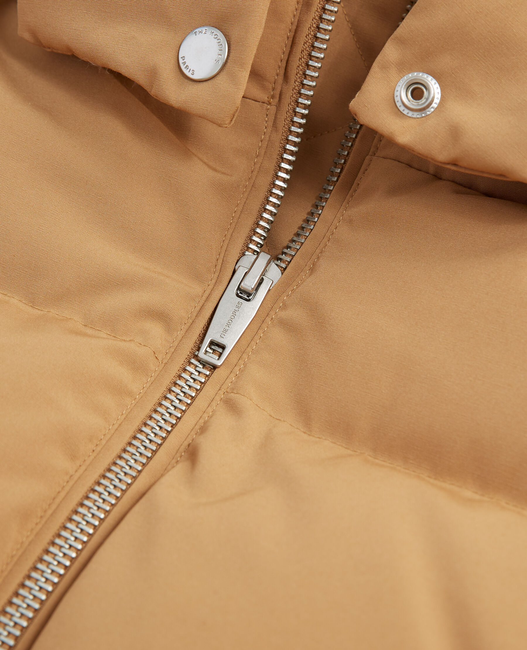 Quilted beige down jacket with belt The Kooples US