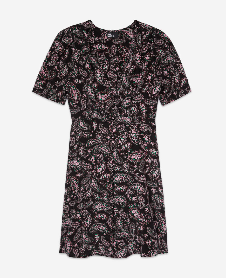 The Kooples F BLACK / PINK short printed dress with buttons