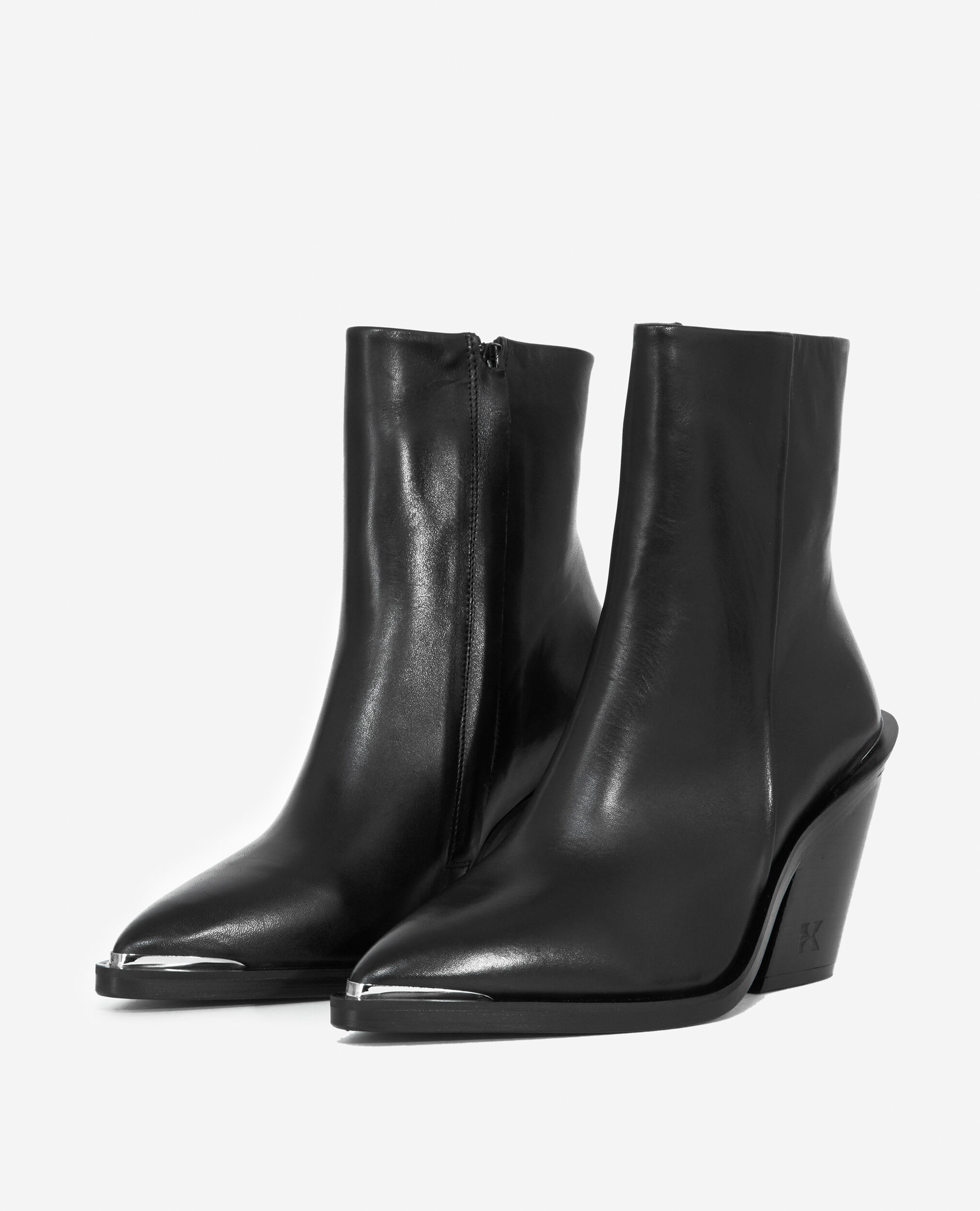 Cowboy-style heeled black ankle boots, BLACK, hi-res image number null