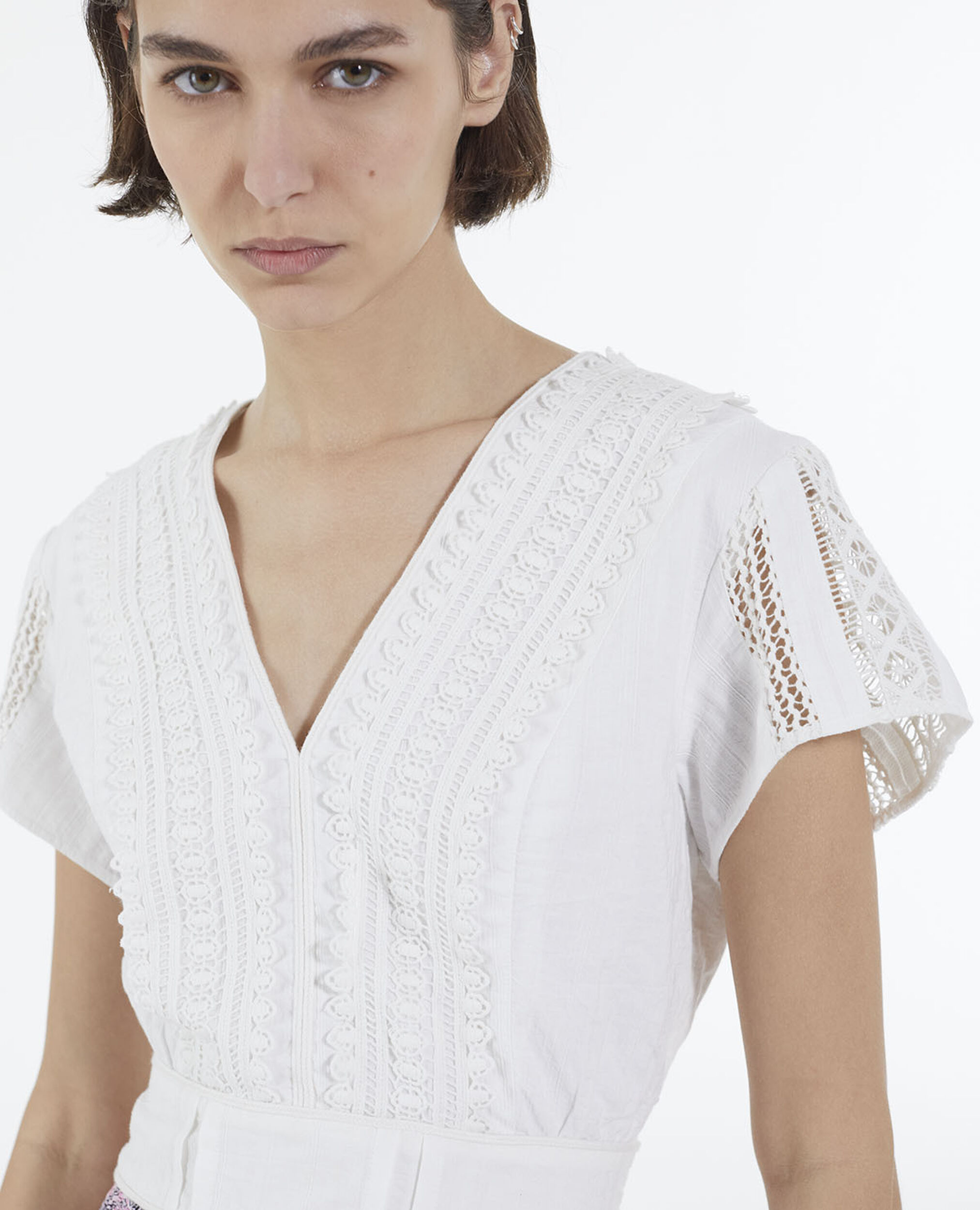 White short-sleeve cotton fitted top, OFF WHITE, hi-res image number null