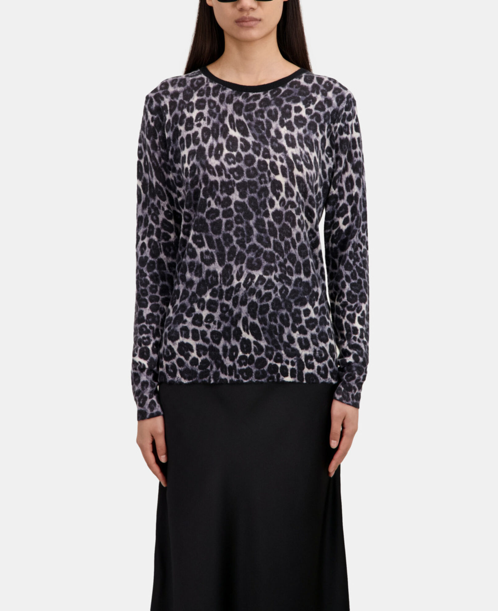 The Kooples FEMME BLACK WHITE LEOPARD pull imprimé en cachemire