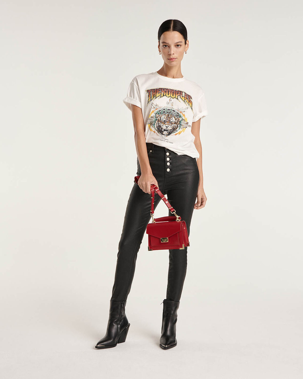 The Kooples WOMEN ECRU loose white t-shirt in cotton w/screen print