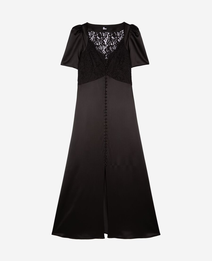 The Kooples F BLACK silk maxi dress with black lace