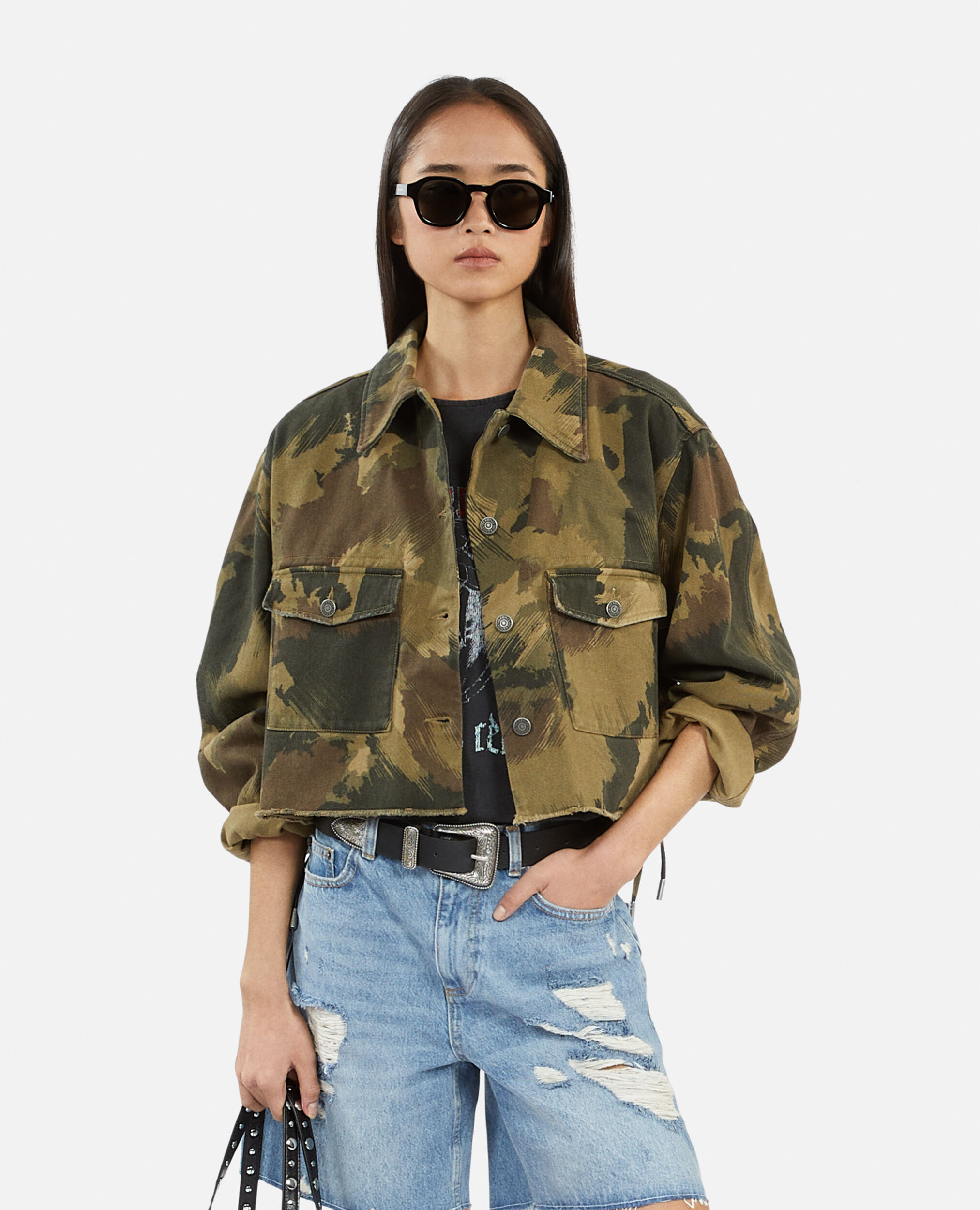Short camouflage denim jacket, CAMOUFLAGE, hi-res image number null