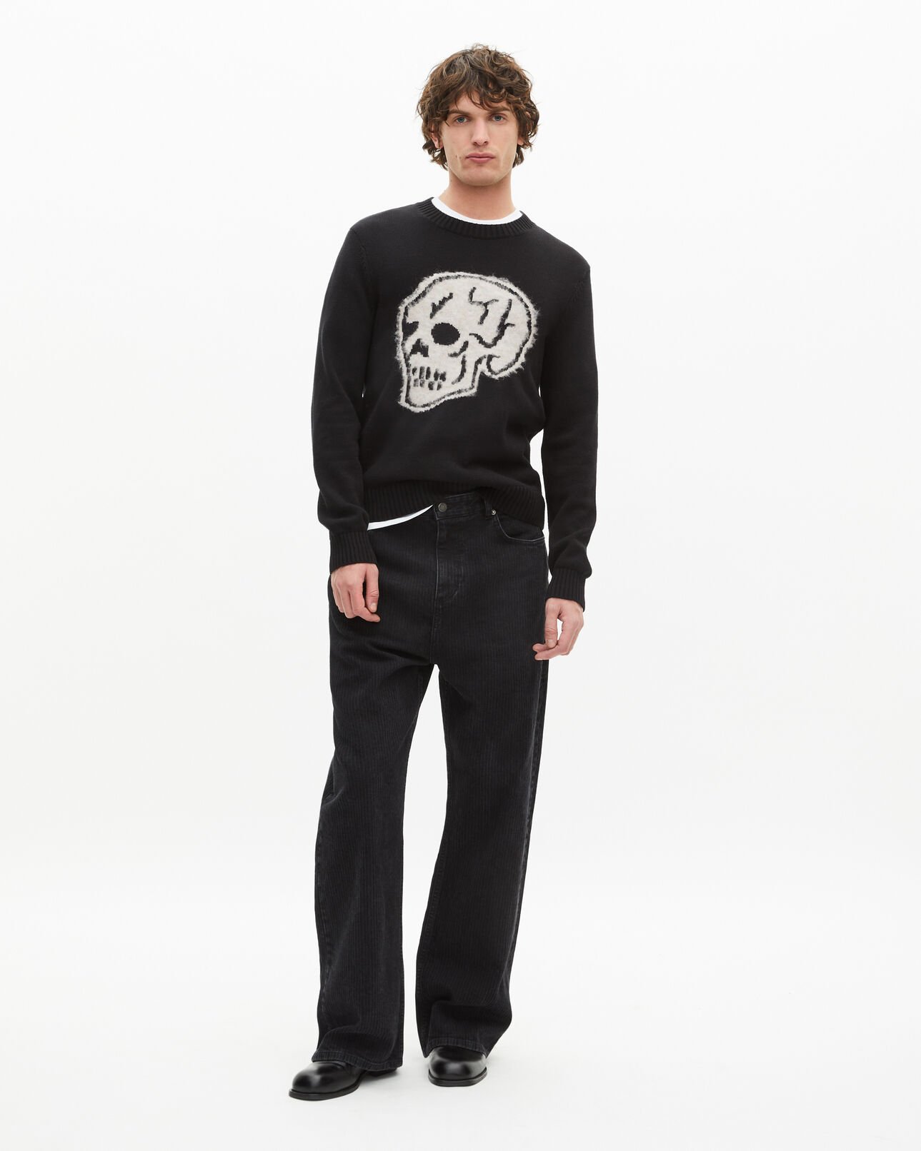 The Kooples MEN BLACK-ECRU black skull screen-printed sweater