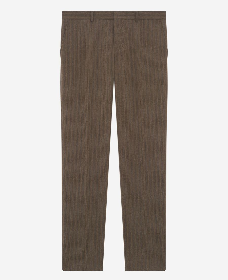 The Kooples MEN LIGHT BROWN straight brown pinstripe suit pants