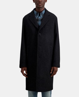 The Kooples MEN BLACK GREY long black coat in wool blend
