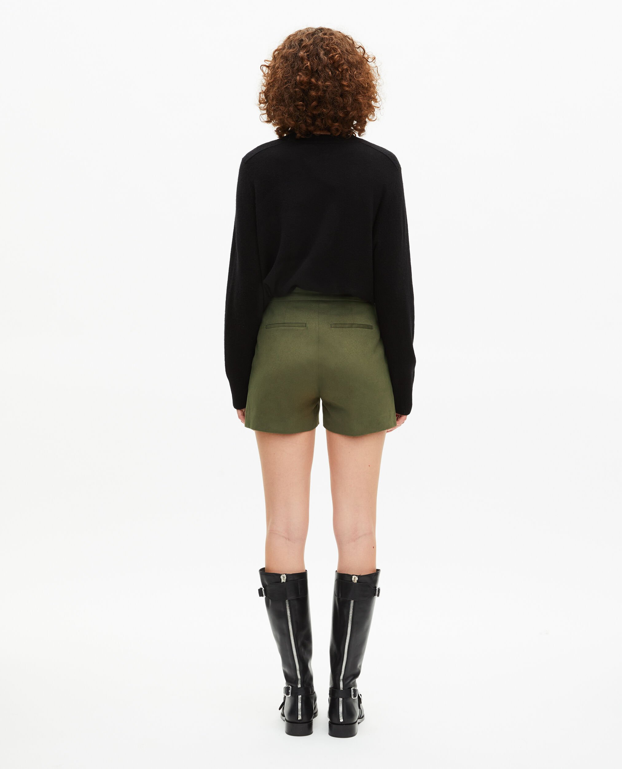 Khaki double-breasted straight shorts, KAKI, hi-res image number null