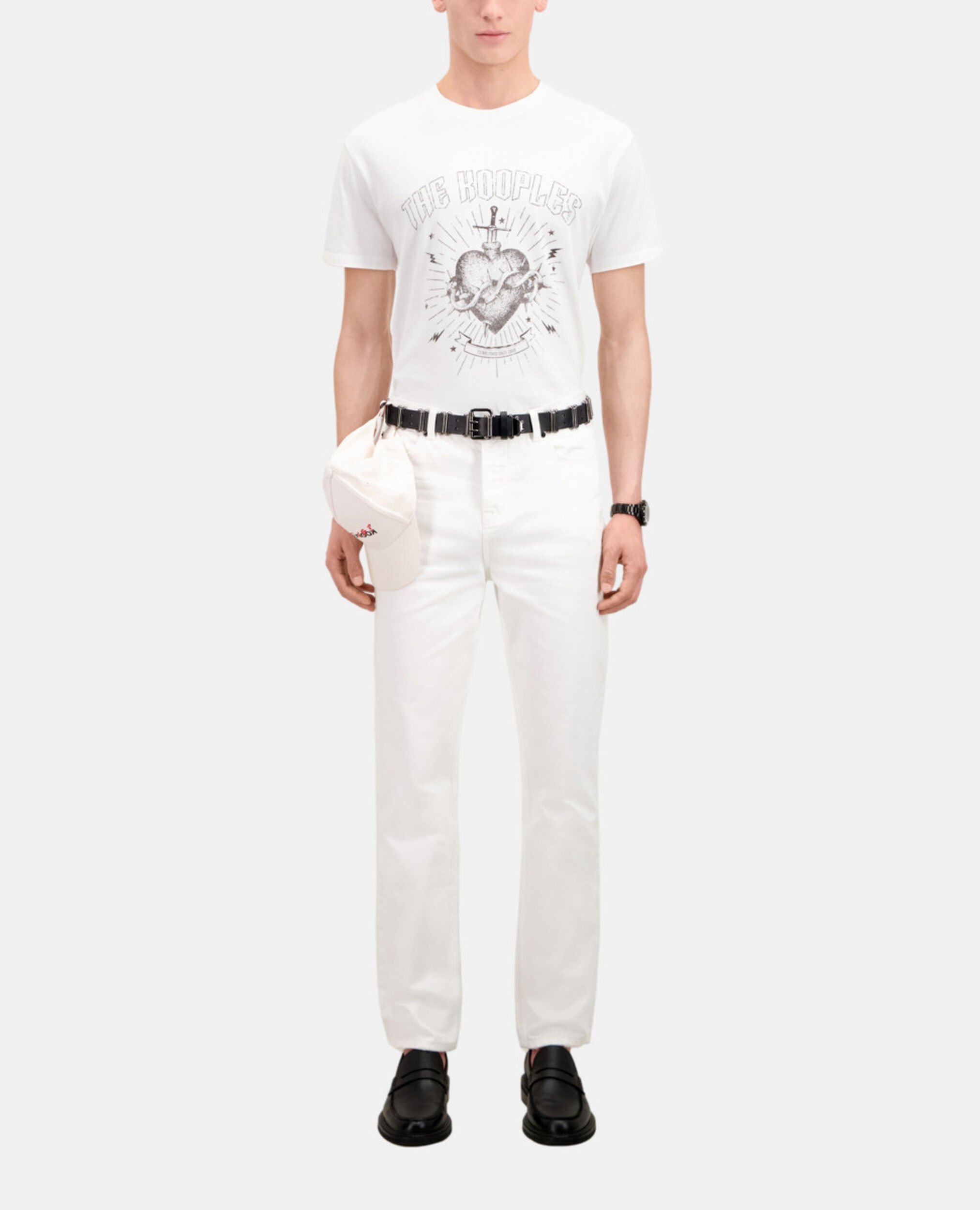 Men's white t-shirt with dagger through heart serigraphy, WHITE, hi-res image number null