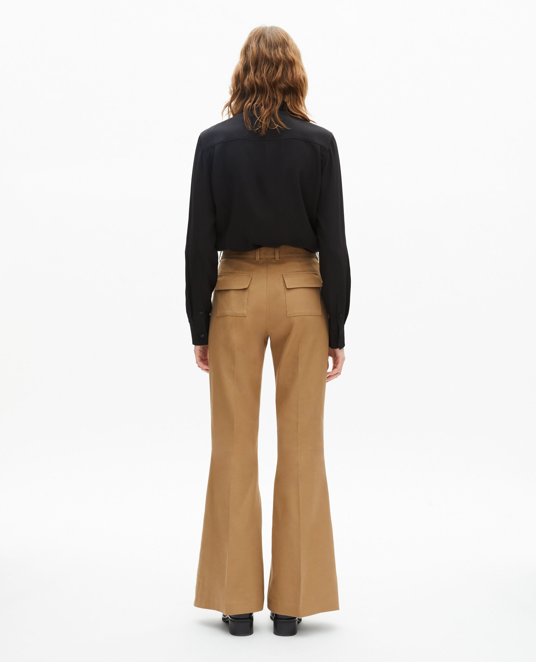 Flare pants in beige cotton and linen, BEIGE, hi-res image number null