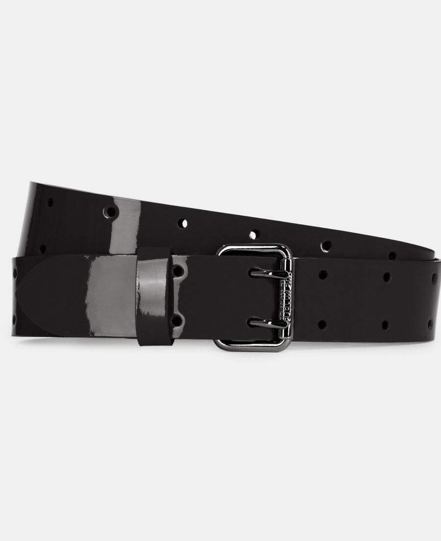 The Kooples MIXTE BLACK ceinture en cuir effet vinyle noir