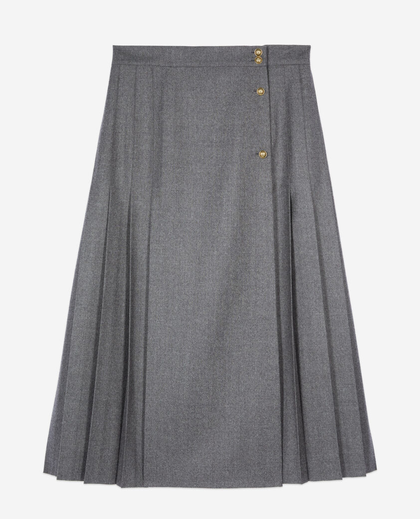 The Kooples WOMEN GREY long pleated grey wool skirt