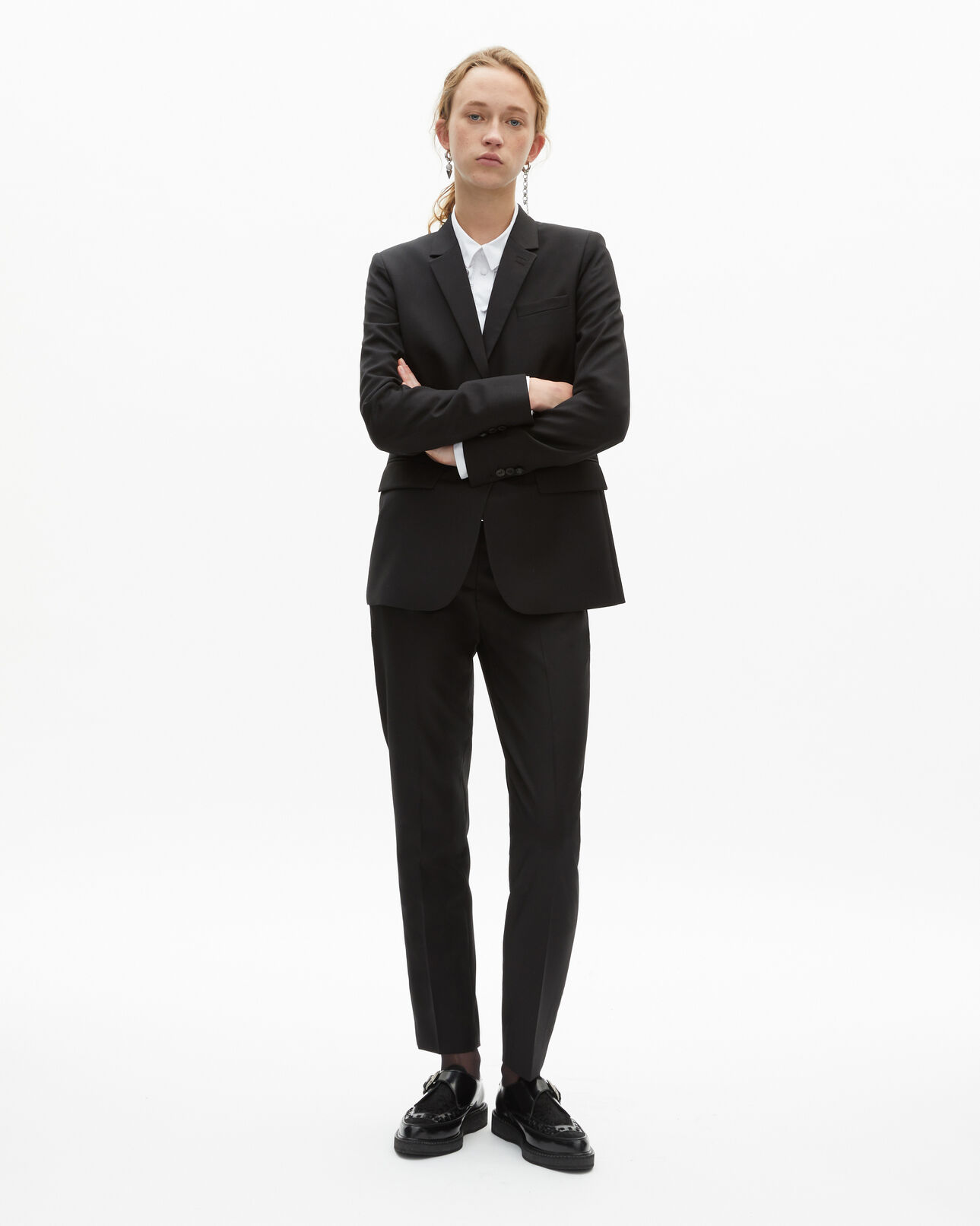 The Kooples WOMEN BLACK black wool suit jacket cinched cut