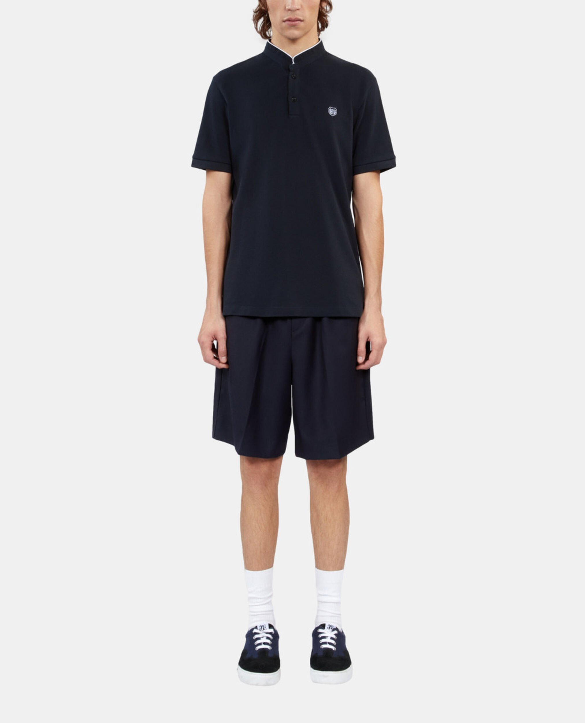 Polo en coton piqué bleu marine, NAVY, hi-res image number null