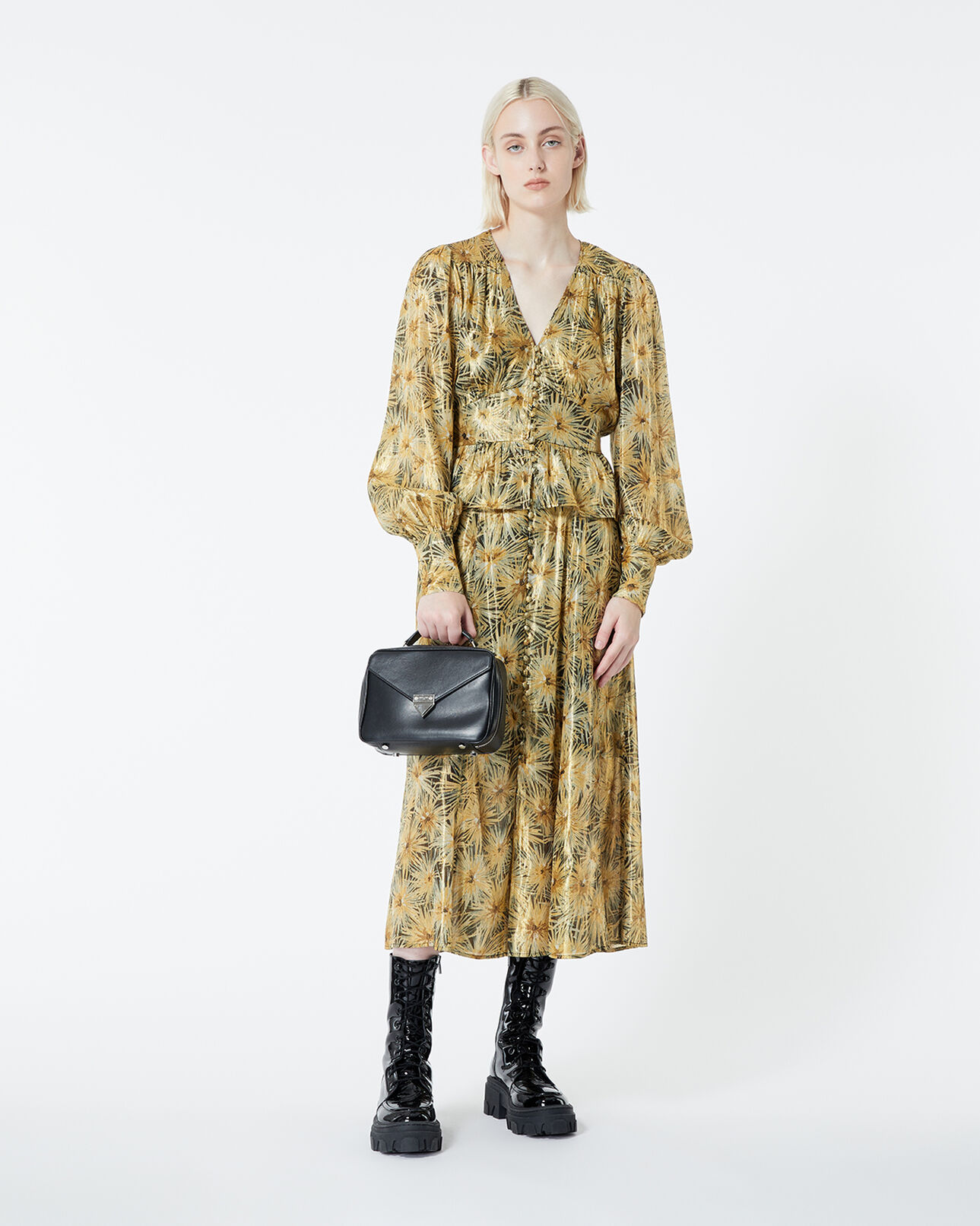 The Kooples MUJER BLACK / GOLD falda larga fluida motivo dorado