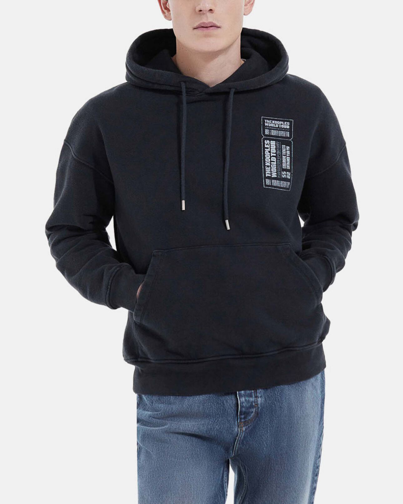 The Kooples HOMME BLACK WASHED sweat capuche noir délavé oversize print
