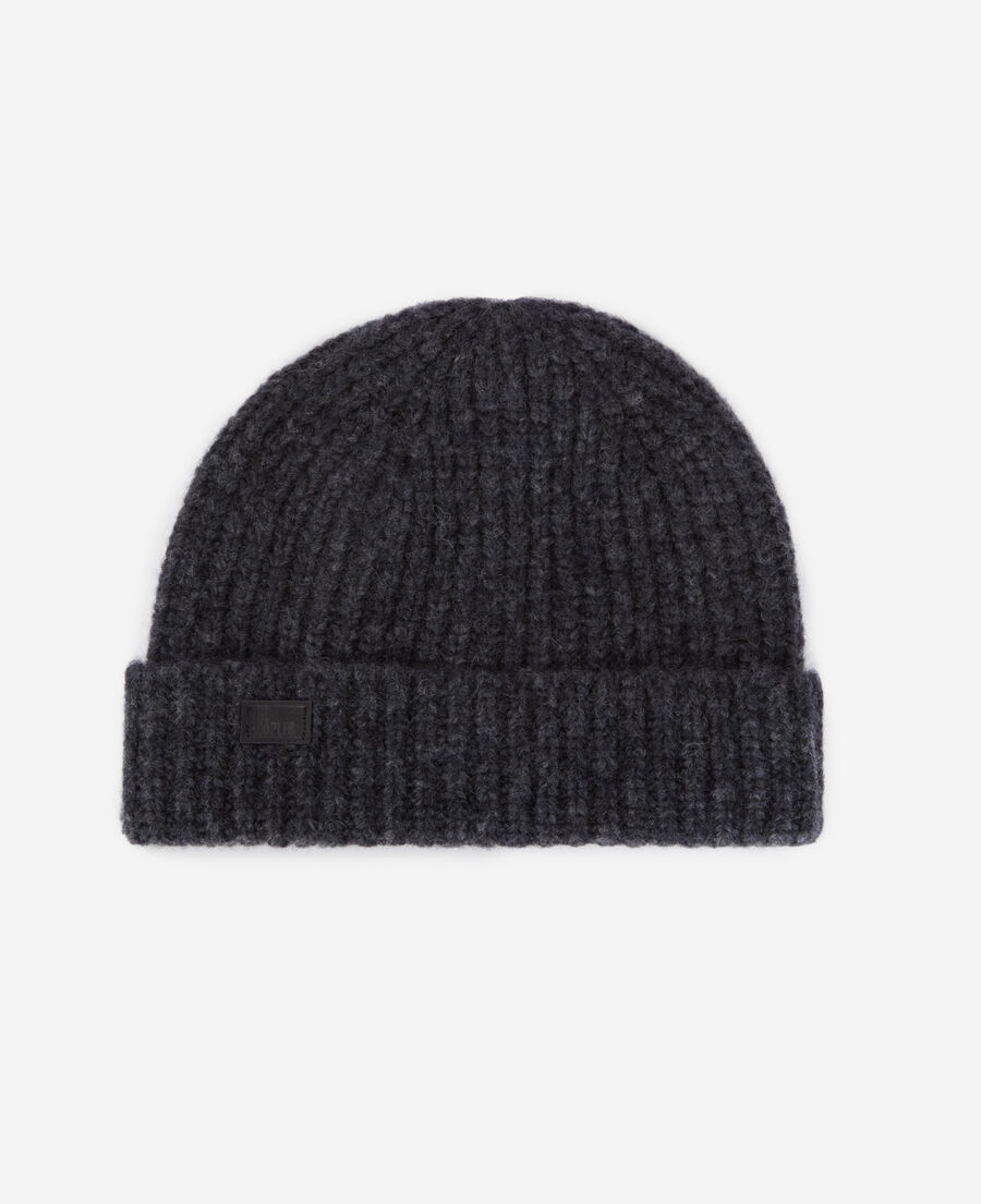 The Kooples FEMME ANTHRACITE MELANGE bonnet gris en mélange de laine côtelé