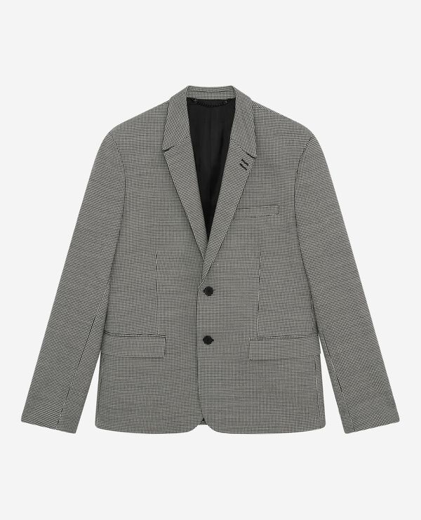 The Kooples HOMME BLACK GREY veste de costume en pied de poule noir et blanc