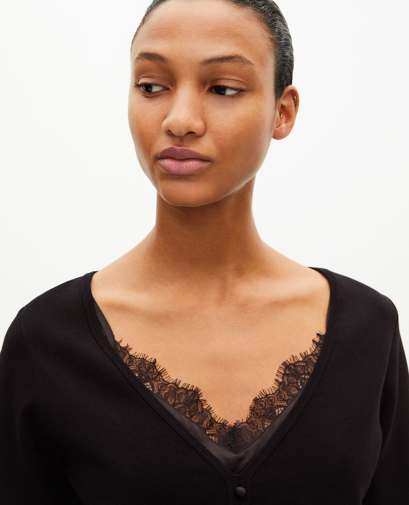 The Kooples MUJER BLACK jersey efecto trampantojo con encaje negro