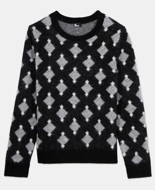 The Kooples MEN BLACK GREY WHITE black and grey wool and alpaca diamond sweater