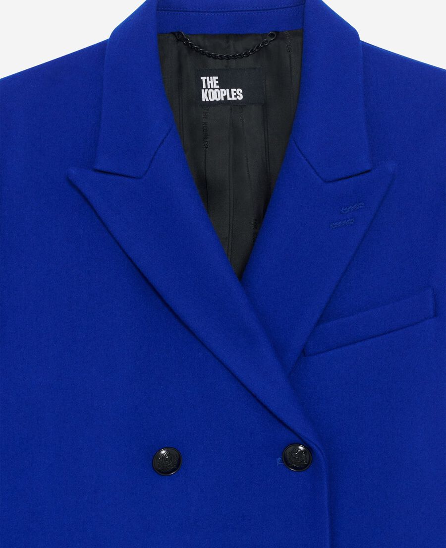 The Kooples DAMEN ROYAL BLUE langer, elektrisch blauer, zweireihiger wollmantel