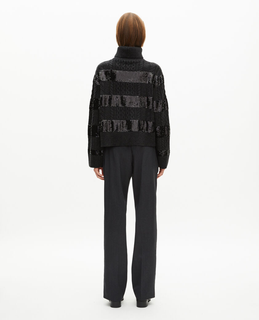 The Kooples MUJER BLACK jersey gris oscuro de cuello alto con rayas de lentejuelas