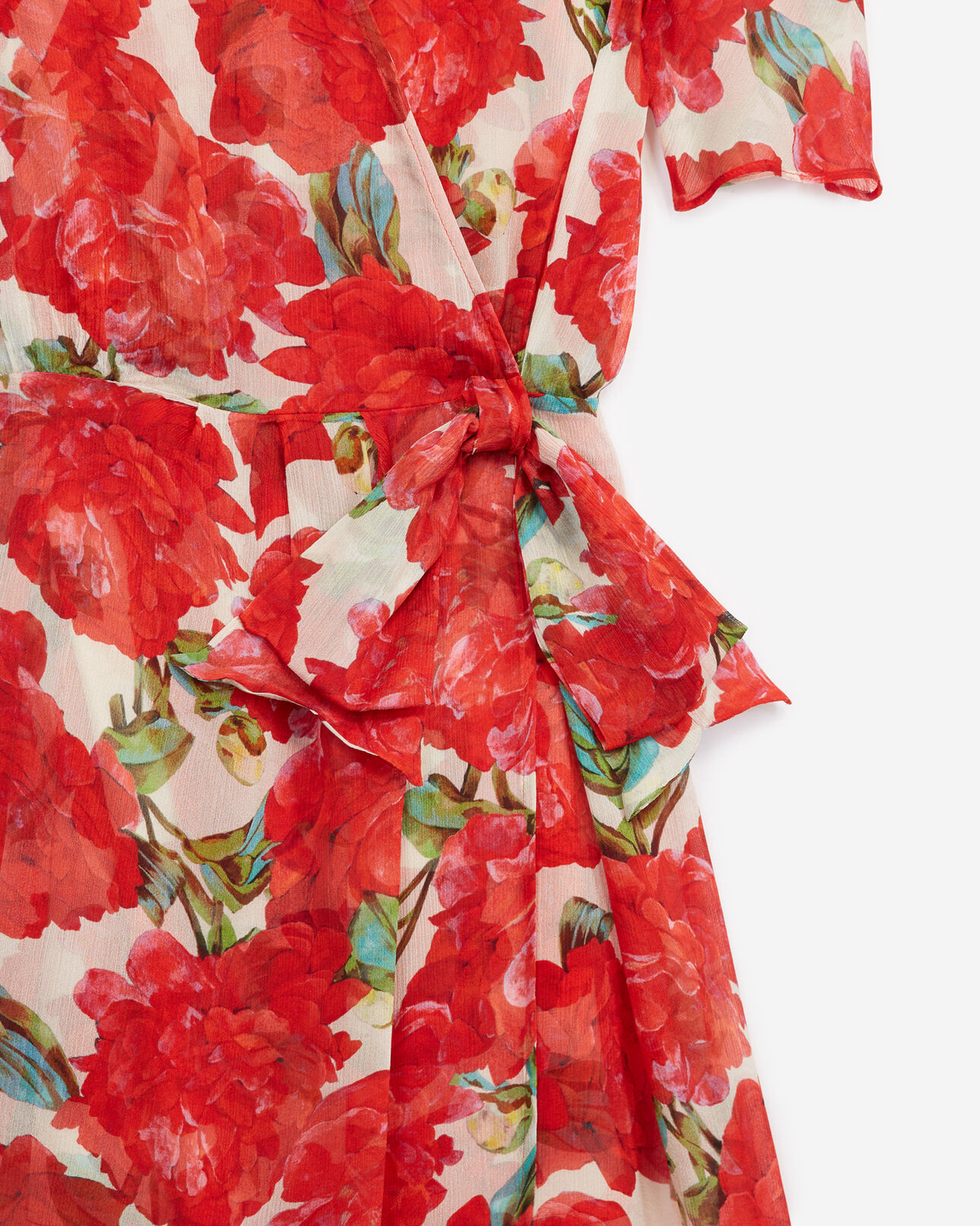 The Kooples FEMME ECRU RED robe cache-cœur imprimée fleurs rouges