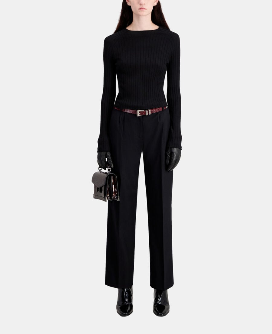 The Kooples DAMEN BLACK schwarzer pullover mit gerippten details