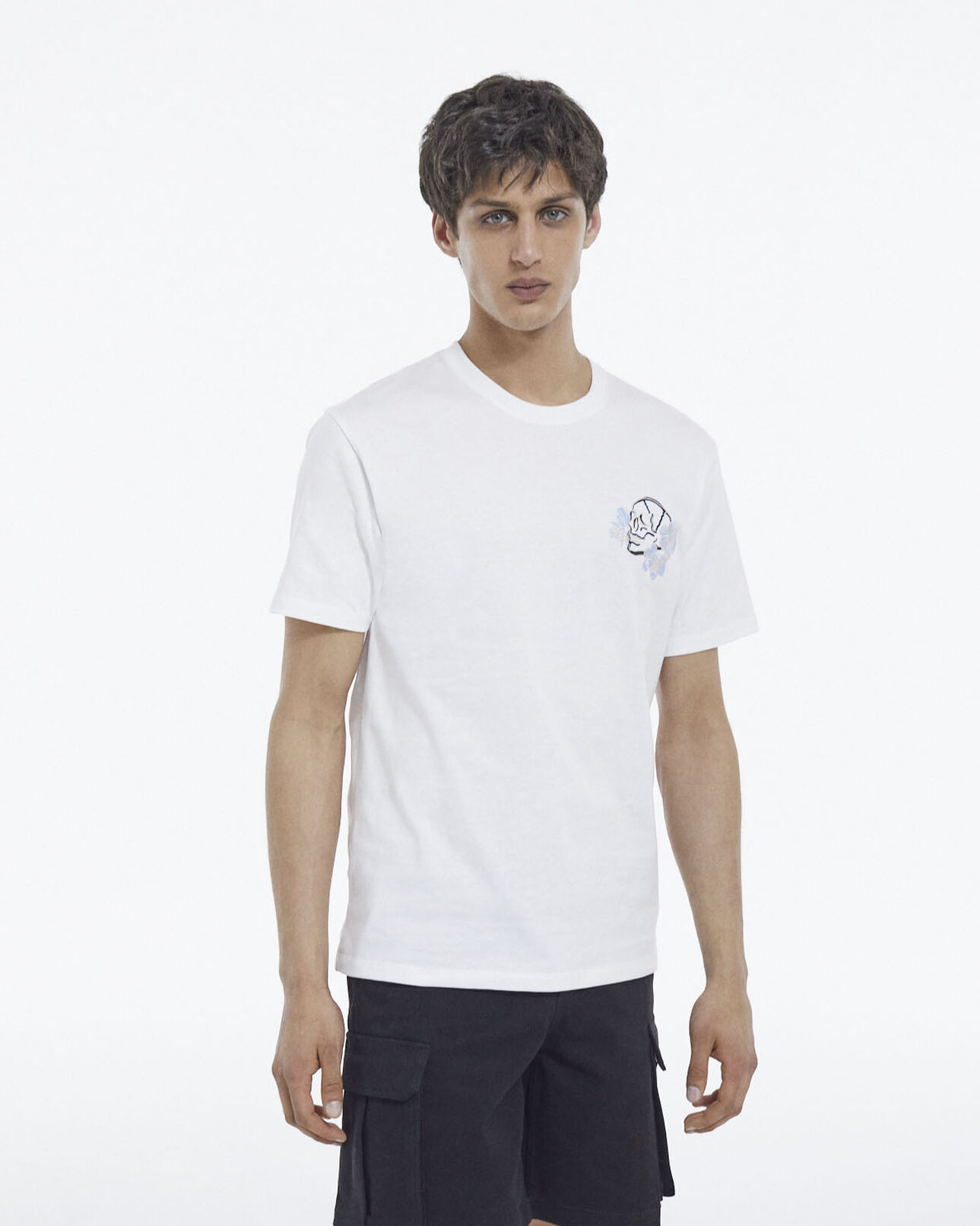 The Kooples MEN WHITE white printed t-shirt with skull and flowers