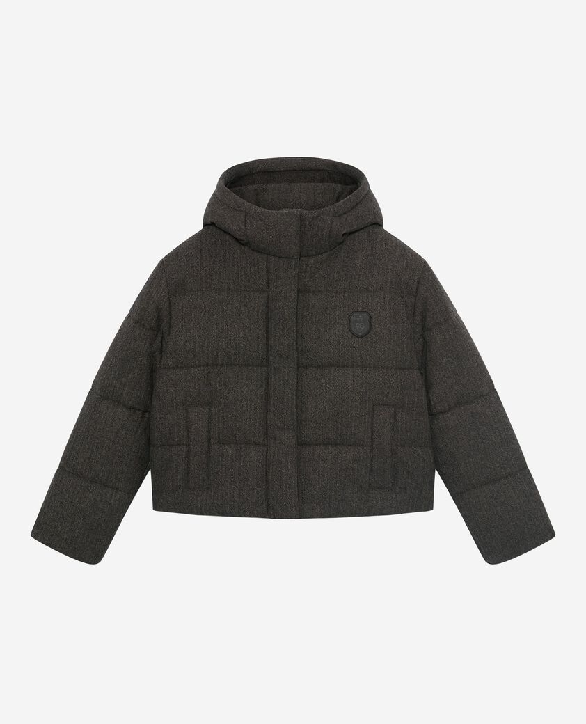 The Kooples DAMEN STONE kurze dunkelgraue daunenjacke aus wolle