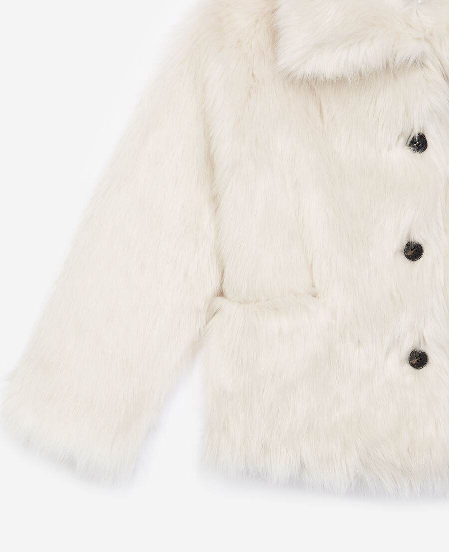 buttoned ecru faux fur coat