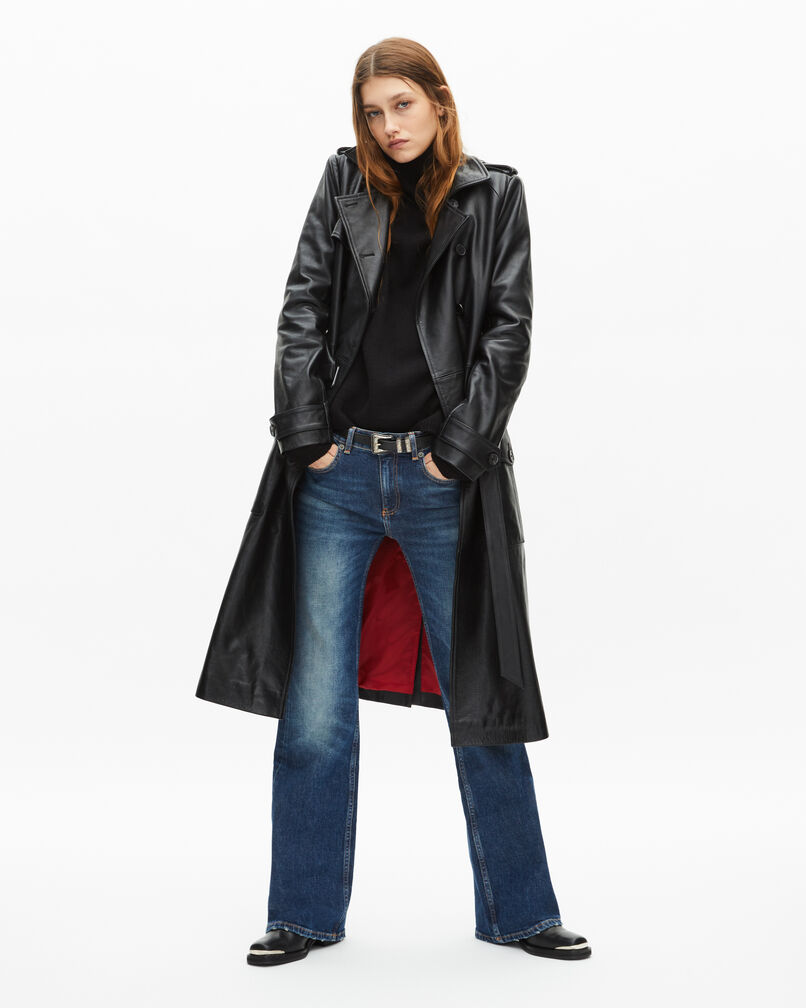 The Kooples FEMME BLACK trench long en cuir noir