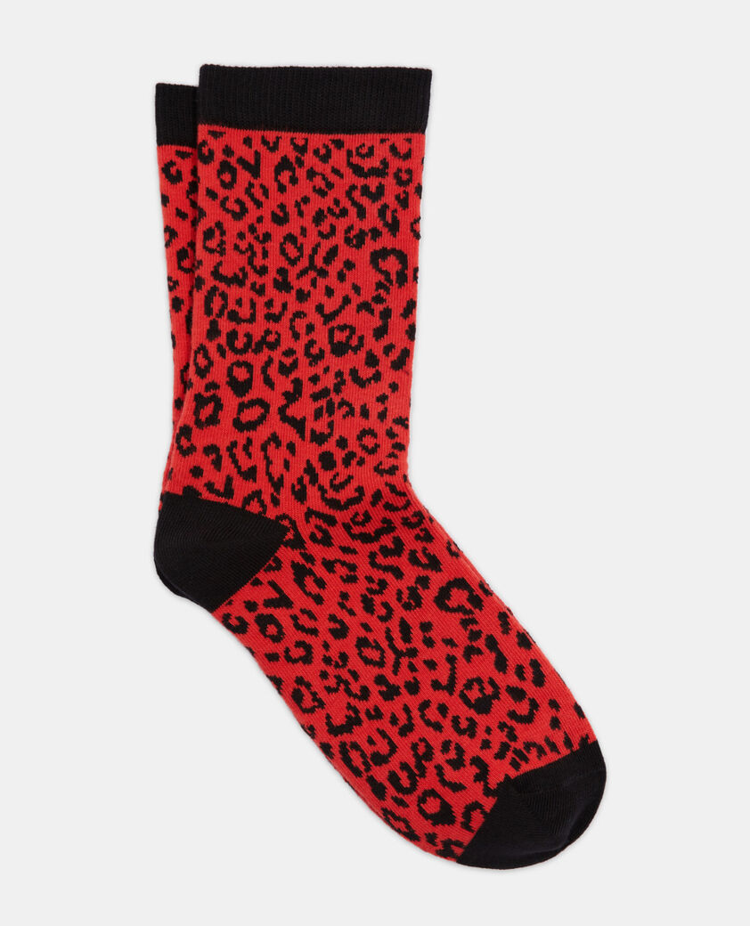 The Kooples MIXTE RED / BLACK chaussettes l&eacute;opard rouge