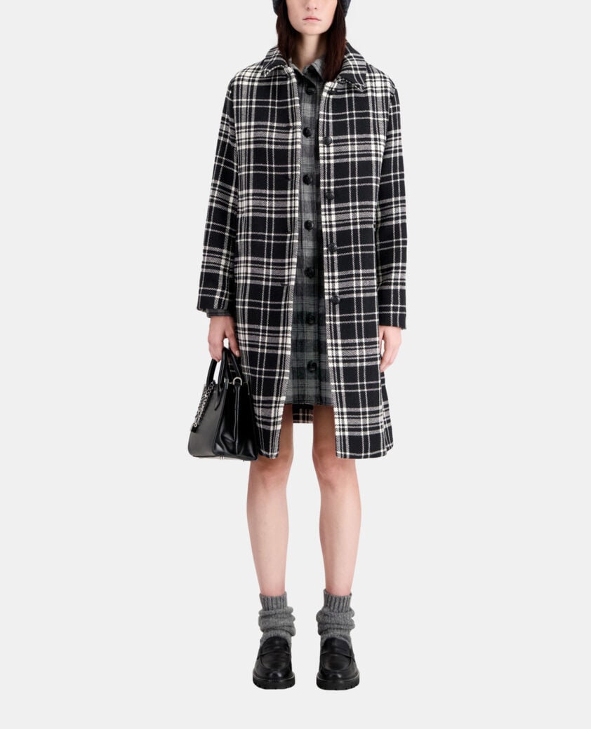 The Kooples FEMME BLACK WHITE manteau long à carreaux en laine mélangée