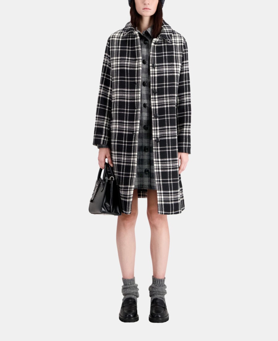 The Kooples FEMME BLACK WHITE manteau long à carreaux en laine mélangée
