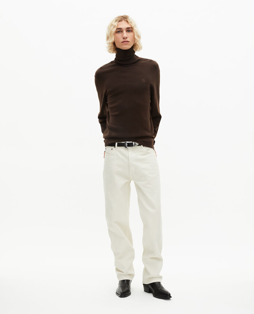 The Kooples HOMME DARK BROWN pull col roulé en laine mérinos marron
