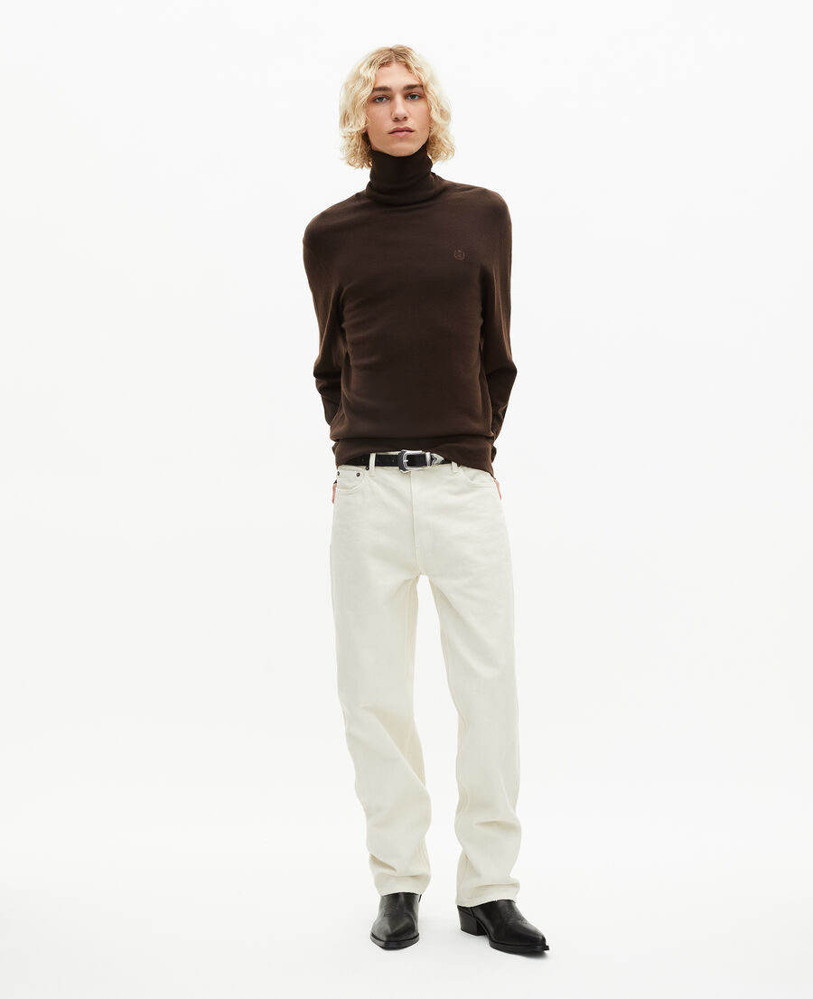 The Kooples HOMME DARK BROWN pull col roulé en laine mérinos marron