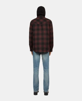 The Kooples HERREN BLACK-BORDEAUX blaue hemdjacke aus tweed mit karomuster