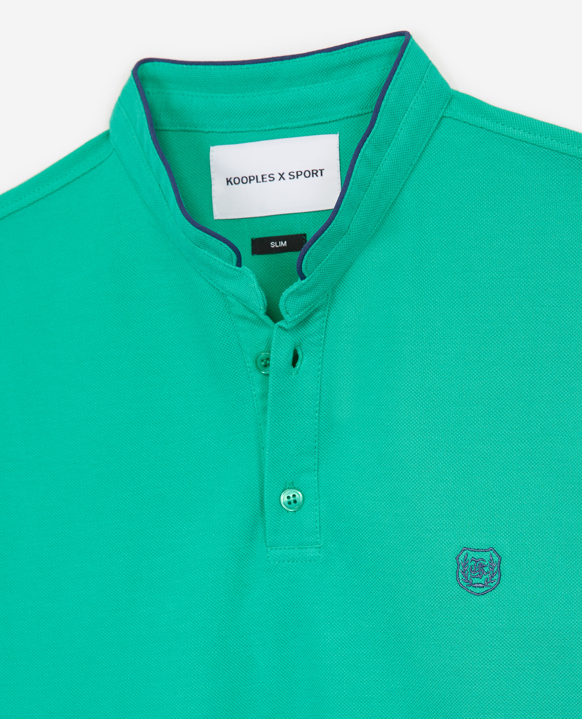 Green cotton polo with blue badge, GREEN VEGETAL / DEEP SEA, hi-res image number null