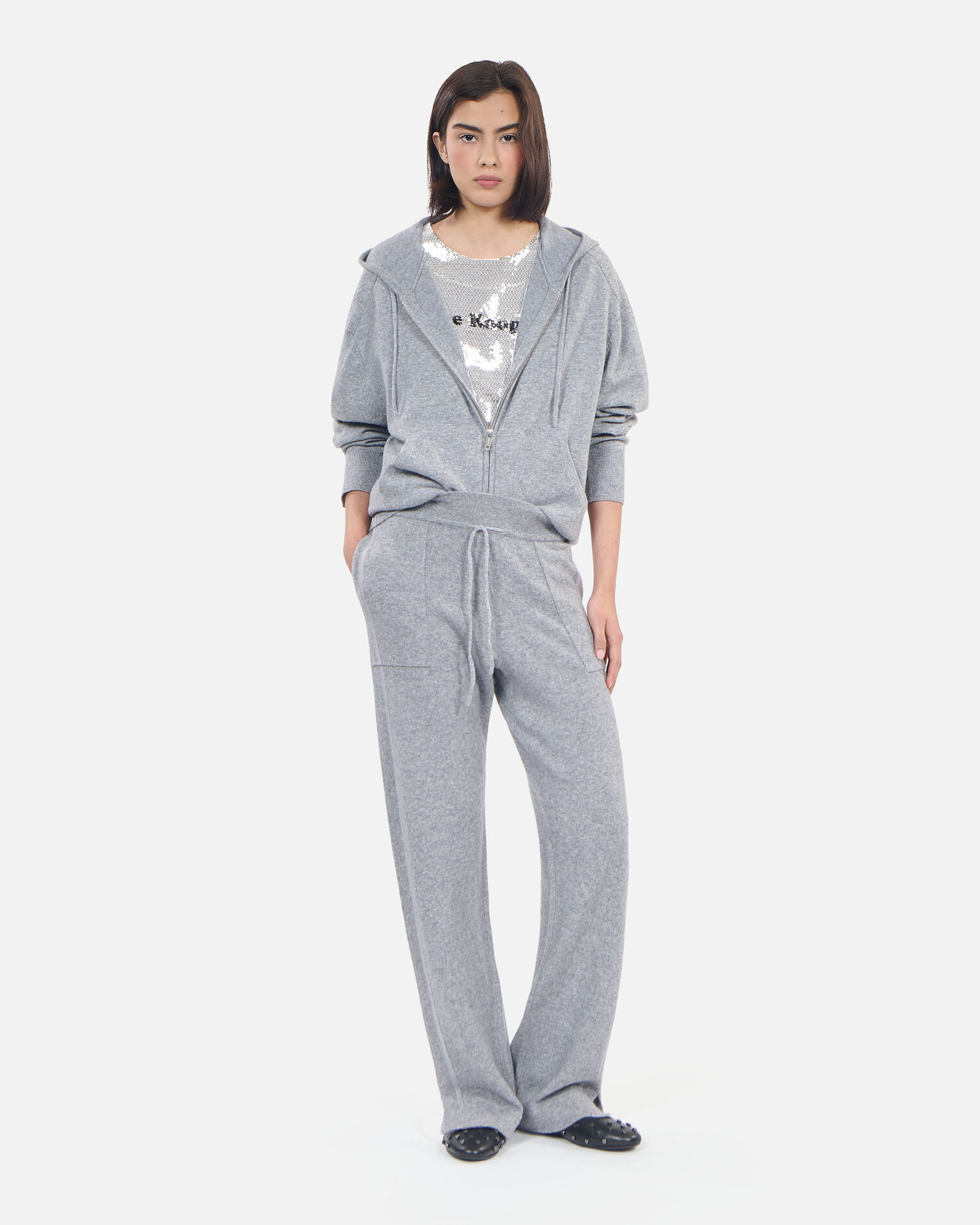 Grey wool and cashmere hoodie, MIDDLE GREY MEL, hi-res image number null