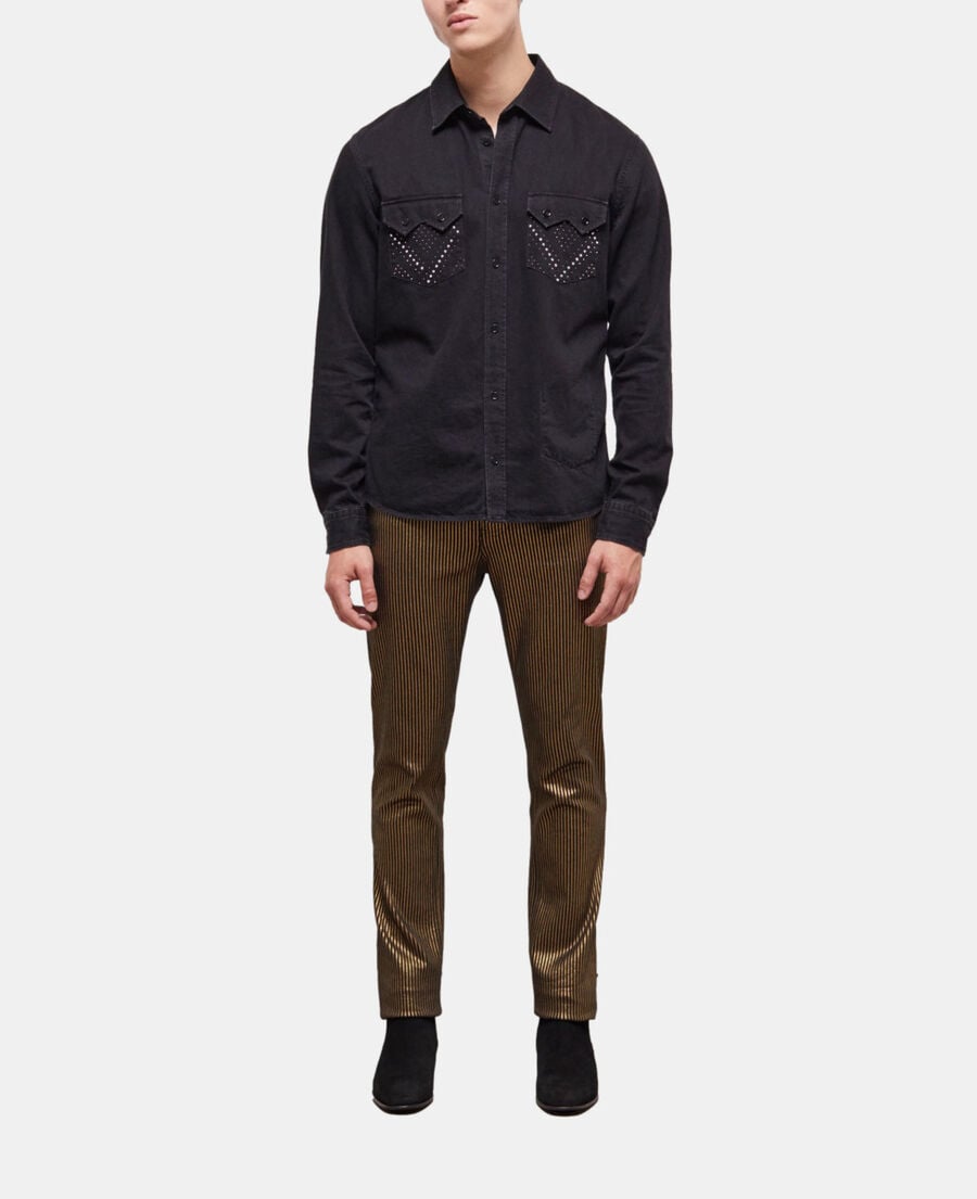 The Kooples MEN BLACK WASHED black studded shirt with classic collar