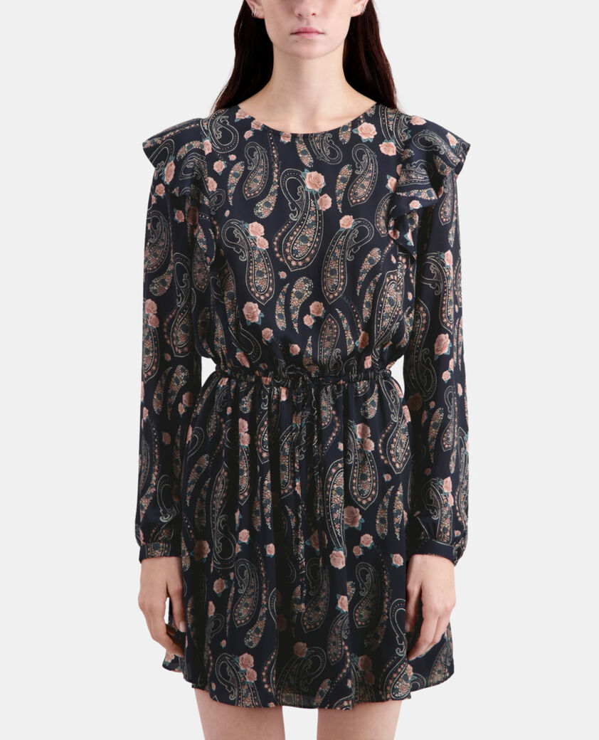 The Kooples FEMME BLACK / PINK robe courte imprimée avec volants