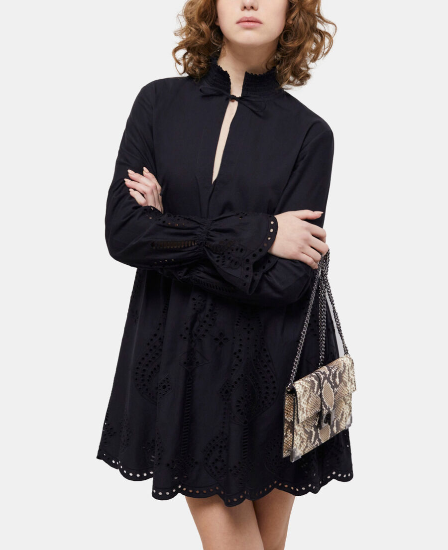 Short black dress with broderie anglaise | The Kooples - US