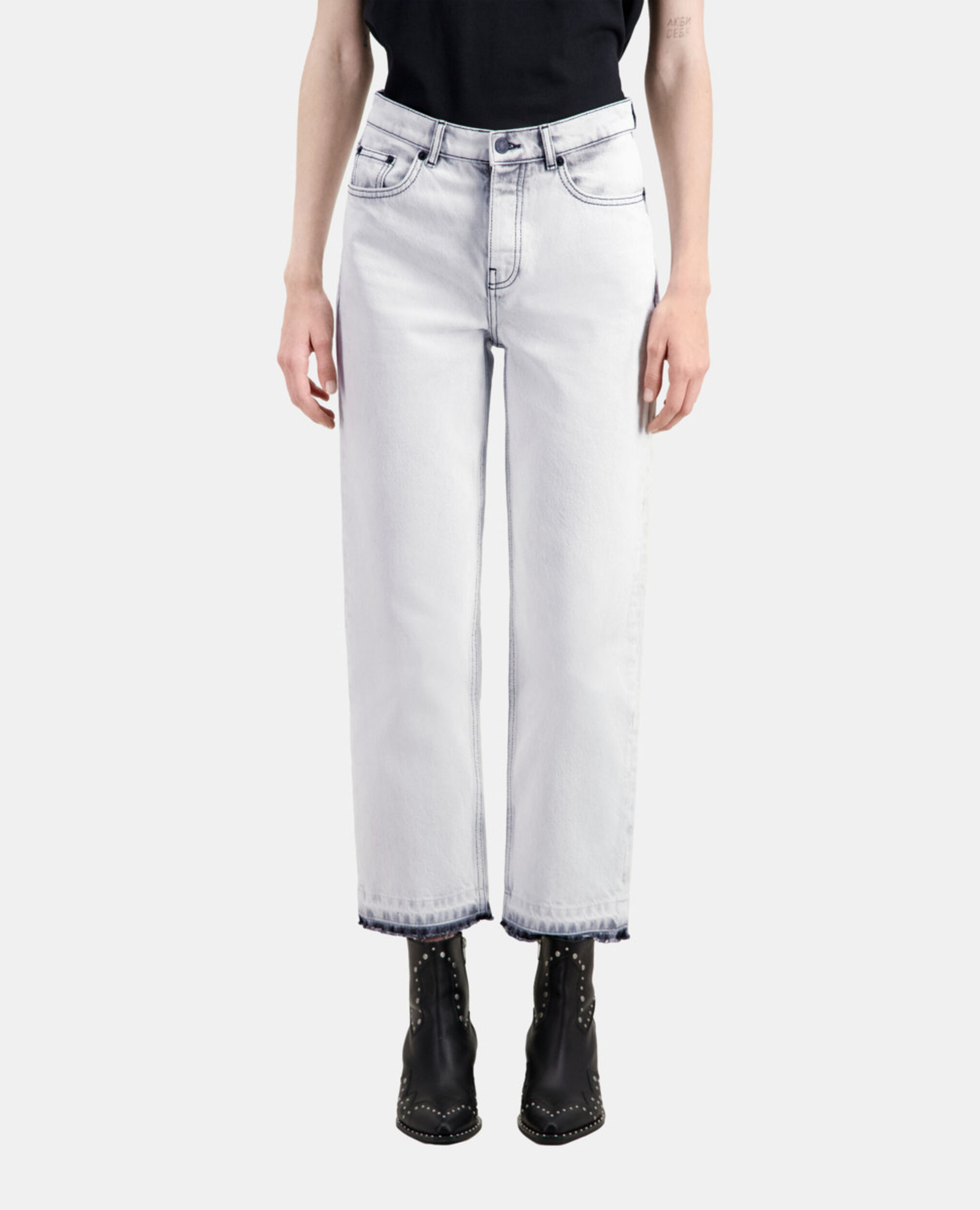 Weiße verwaschene Jeans mit geradem Bein, WHITE BLEACH, hi-res image number null